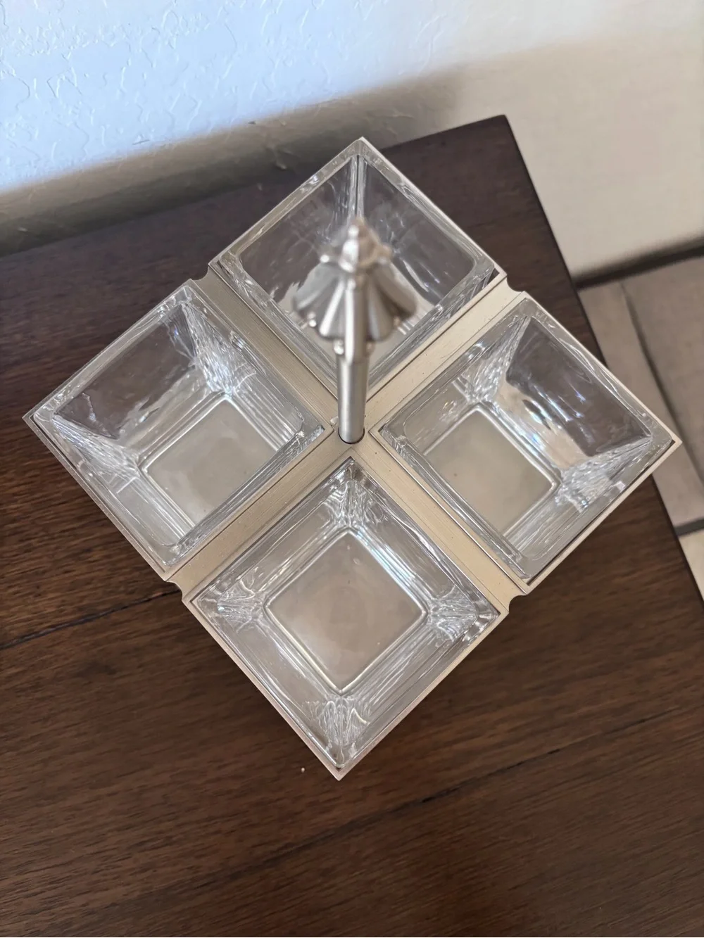 Southern Living Retired Glass 4-Piece Condiment Caddy with Silver Metal Frame